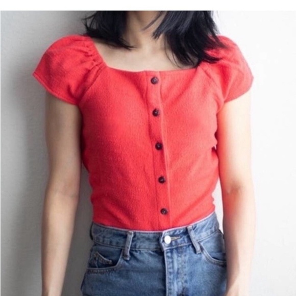 Madewell Tops - Madewell Texture & Thread Cap Sleeve Button Down Blouse